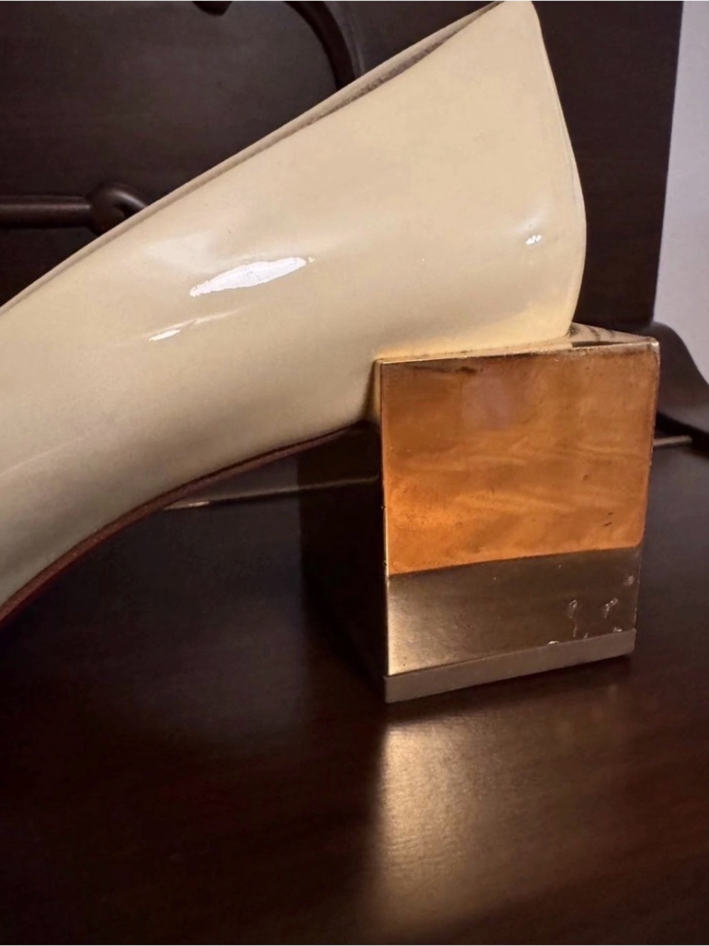Christian Louboutin Cream Patent Mary Jane Block Heel Pumps Size 38 - Picture 4 of 9